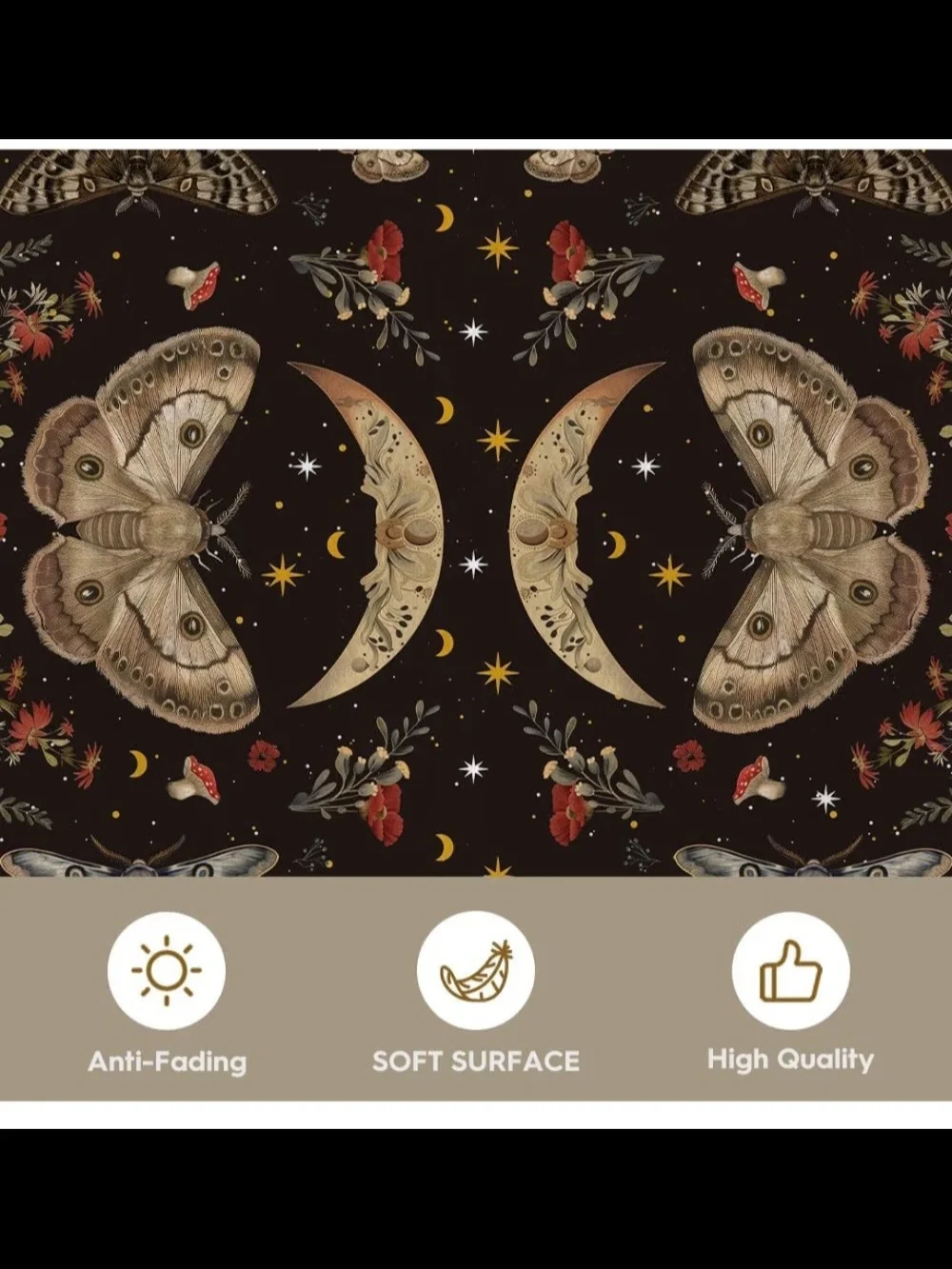 Black Moon & Moth Area Rug, 5 X 7, Washable